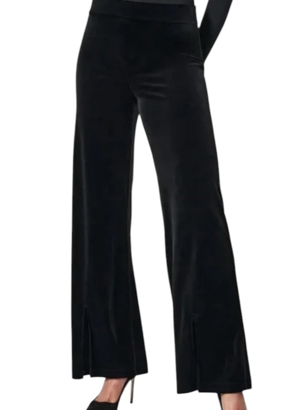 Spanx Black Velvet Front Slit Wide Leg Pants Size SP - Picture 7 of 7